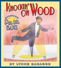 Cover of Knockin' on Wood showing an illustration of Peg Leg Bates dancing on a stage with spotlights pointing at him