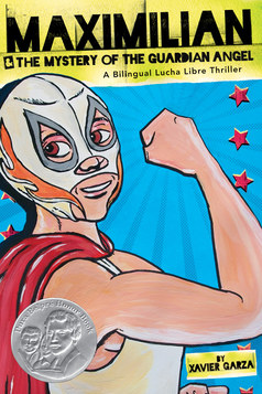 Cover of Maximilian & the Mystery of the Guardian Angel showing a young boy in a lucha libre mask and cape