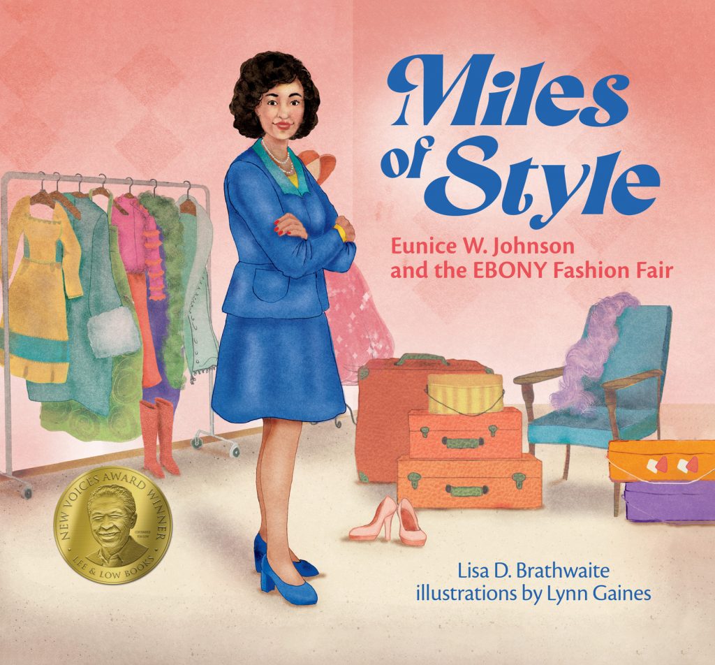 Cover of Miles of Style showing Eunice W. Johnson standing in front of a clothing rack